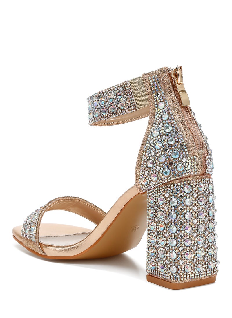 London Rag Rhinestones And Sequins Block Sandals in Rose Gold  - Image 3