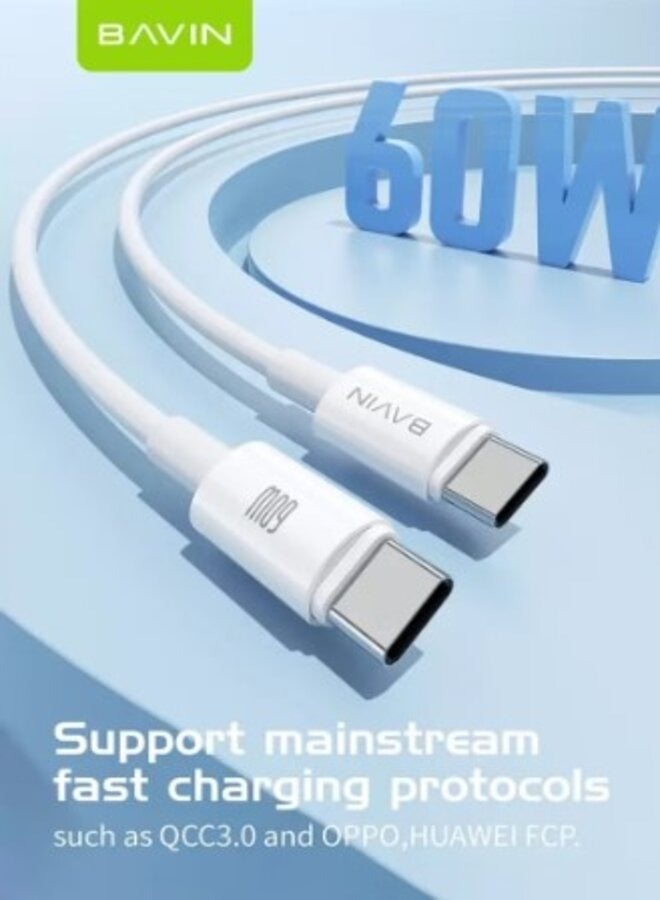 Bavin CB322 PD 60W Fast Charging Data Cable Nylon Braided Cable Wire USB C Type-C Supports All Devices 2m Length - Image 1