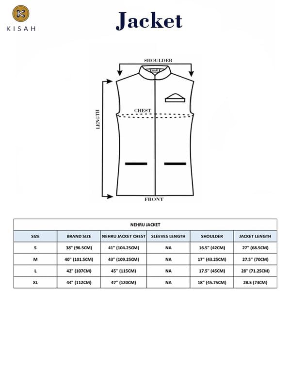 KISAH Men's Ethnic Wear Regular Fit Printed Cotton Blend Multi-Orange Nehru Jacket (M) - Image 2