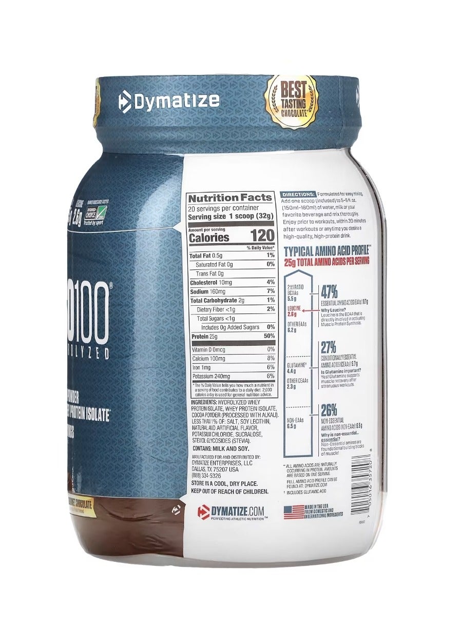 Iso100 Hydrolyzed 100% Whey Protein Isolate Gourmet Chocolate 1.4 Lb 640 G