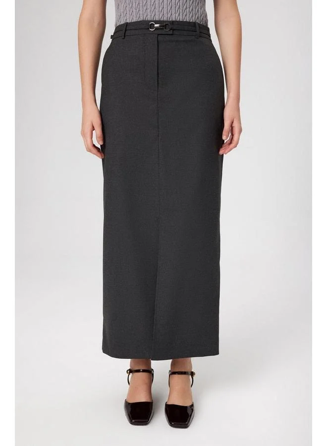 Mısırlı 1951 Gray Front-Slit Long Skirt.