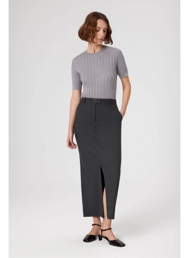 Mısırlı 1951 Gray Front-Slit Long Skirt.