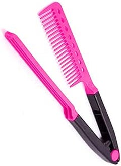 Hair Straightening Comb, Haircut Anti-static V Shape Comb Clip Clamp Hairdressing Styling Tools(Rose_Red)
