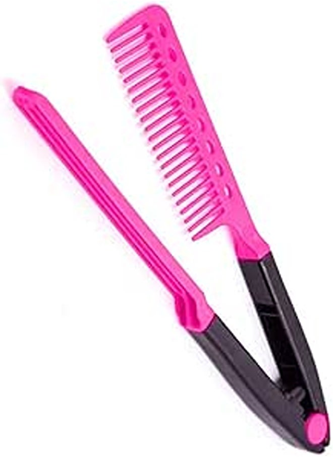 Filfeel - Hair Straightening Comb, Haircut Anti-static V Shape Comb Clip Clamp Hairdressing Styling Tools(Rose_Red) - Image 1