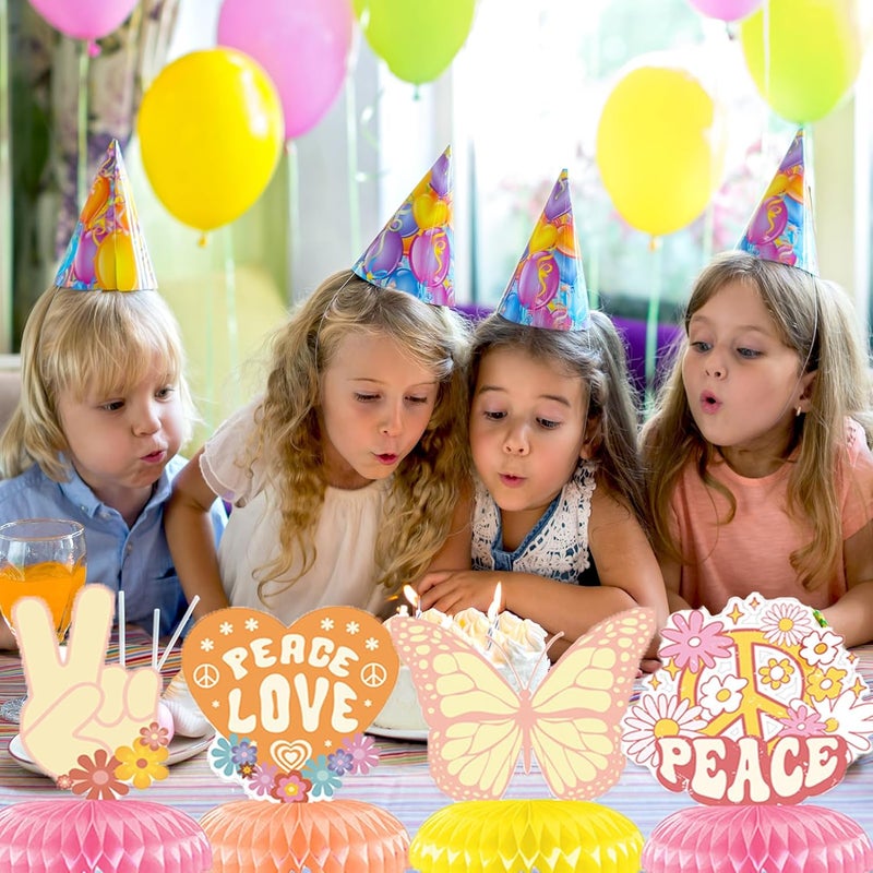 Konsait 9 Pieces Hippie Boho Party Honeycomb Centerpieces Retro Rainbow Butterfly Peace Groovy Decor Theme Table Topper for Teen Girls Birthday Baby Shower Party Decorations Supplies - Image 5