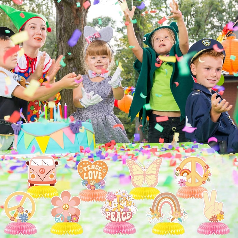 Konsait 9 Pieces Hippie Boho Party Honeycomb Centerpieces Retro Rainbow Butterfly Peace Groovy Decor Theme Table Topper for Teen Girls Birthday Baby Shower Party Decorations Supplies - Image 4