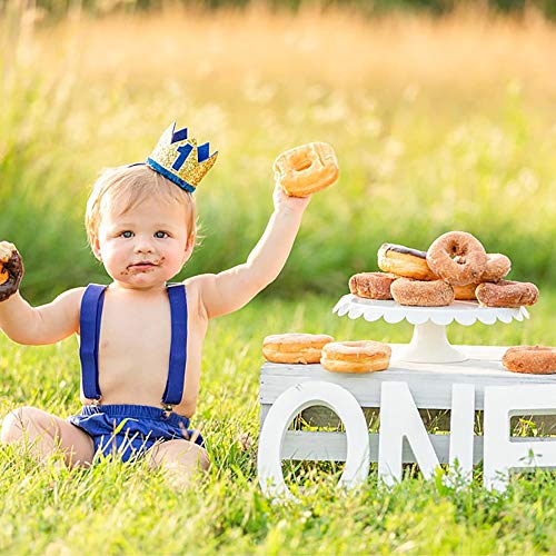 WELROG Baby Boys First Birthday Cake Smash Outfit Bow Tie Suspenders Bloomers Birthday Hat Sparkle Gold Set (Royal Blue) - Image 5