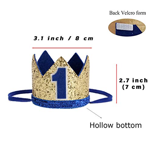 WELROG Baby Boys First Birthday Cake Smash Outfit Bow Tie Suspenders Bloomers Birthday Hat Sparkle Gold Set (Royal Blue) - Image 4