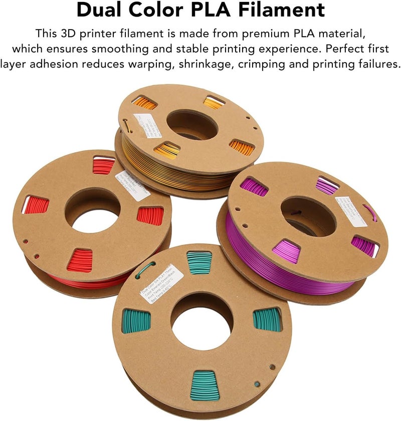 1.75mm 3D Printer PLA Filament, 250gx4 Spools Dual Color Printer Filament, 200-220℃ Silk Gradient Change Coextrusion Rainbow Filament, 3D Printing Filament for 3D Refilling - Image 2