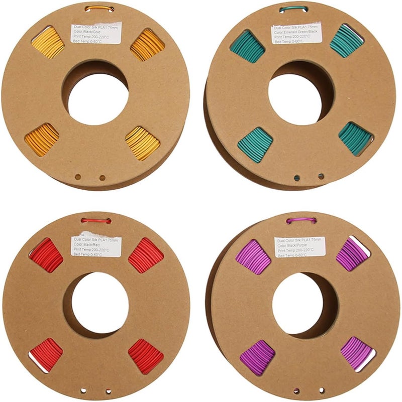 1.75mm 3D Printer PLA Filament, 250gx4 Spools Dual Color Printer Filament, 200-220℃ Silk Gradient Change Coextrusion Rainbow Filament, 3D Printing Filament for 3D Refilling - Image 1