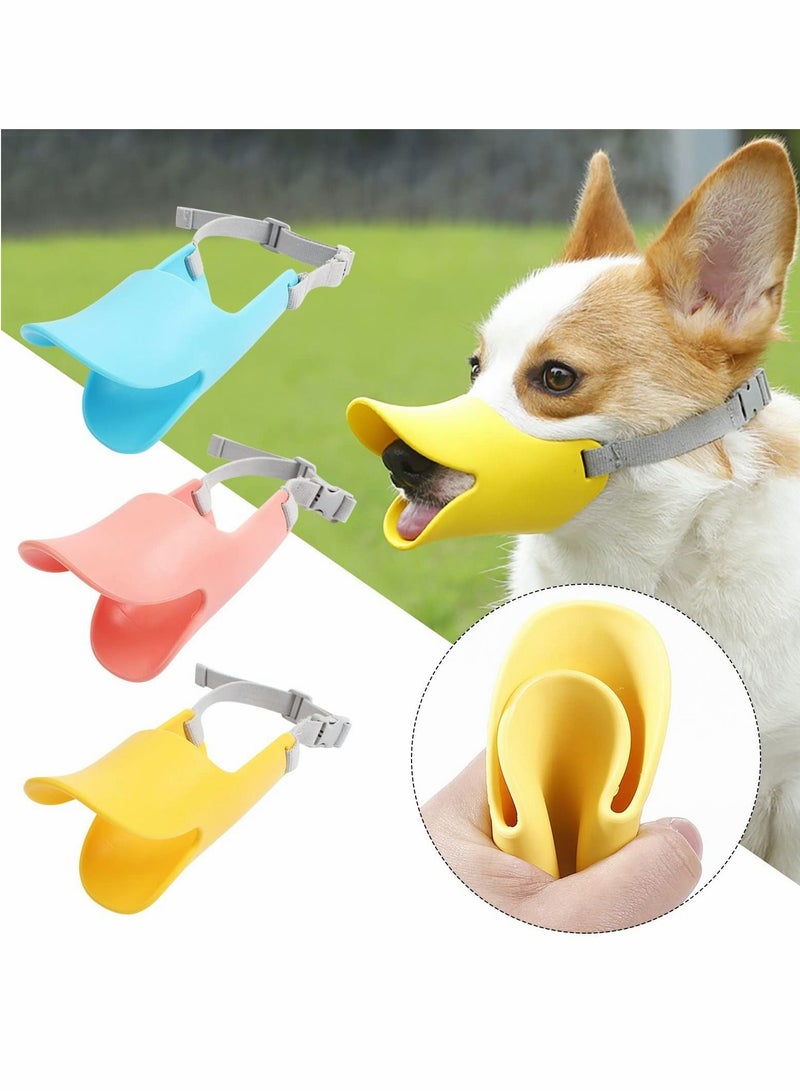 SYOSI 3 Pieces Silicone Dog Mouth Cover, Anti Bite Duck Mouth Shape Dog Mouth Mask, Anti Bark Chew Adjustable Ring Pet Mouth Cover for Small and Medium Dogs(Yellow,Blue,Pink)  - Image 1