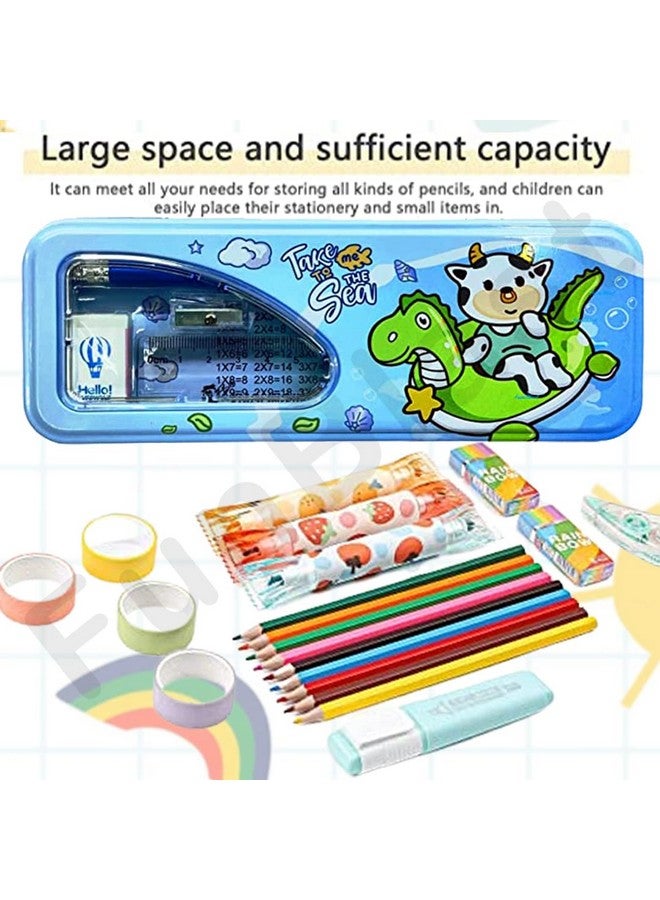 فنبلاست علبة أقلام معدنية من فن بلاست مع قلم رصاص وممحاة ومبراة ومجموعة أدوات مكتبية - علبة أقلام مزدوجة الطبقات ومنظم أدوات مكتبية للأطفال - هدية عيد ميلاد للأطفال - Image 5