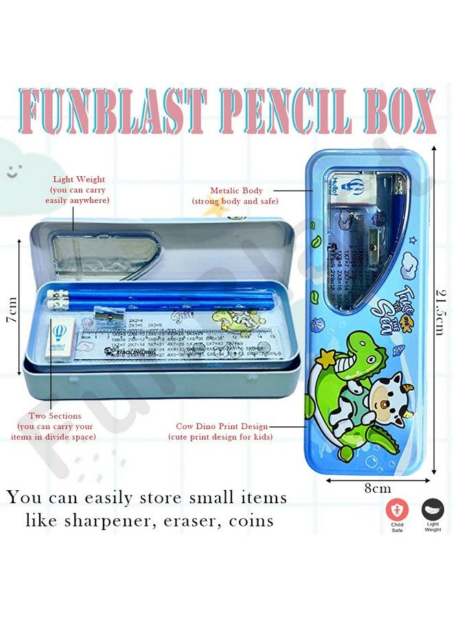 فنبلاست علبة أقلام معدنية من فن بلاست مع قلم رصاص وممحاة ومبراة ومجموعة أدوات مكتبية - علبة أقلام مزدوجة الطبقات ومنظم أدوات مكتبية للأطفال - هدية عيد ميلاد للأطفال - Image 2