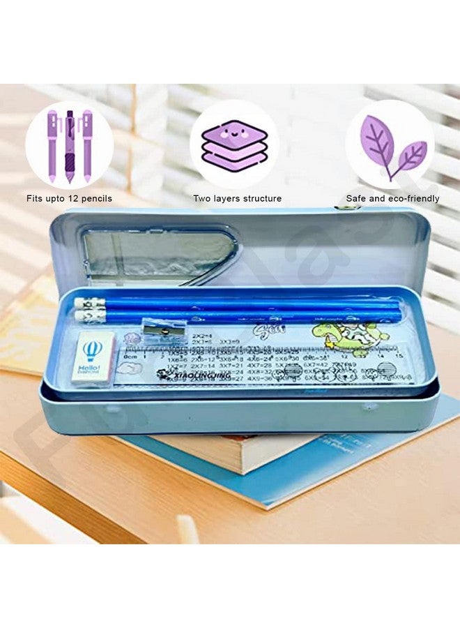 فنبلاست علبة أقلام معدنية من فن بلاست مع قلم رصاص وممحاة ومبراة ومجموعة أدوات مكتبية - علبة أقلام مزدوجة الطبقات ومنظم أدوات مكتبية للأطفال - هدية عيد ميلاد للأطفال - Image 3