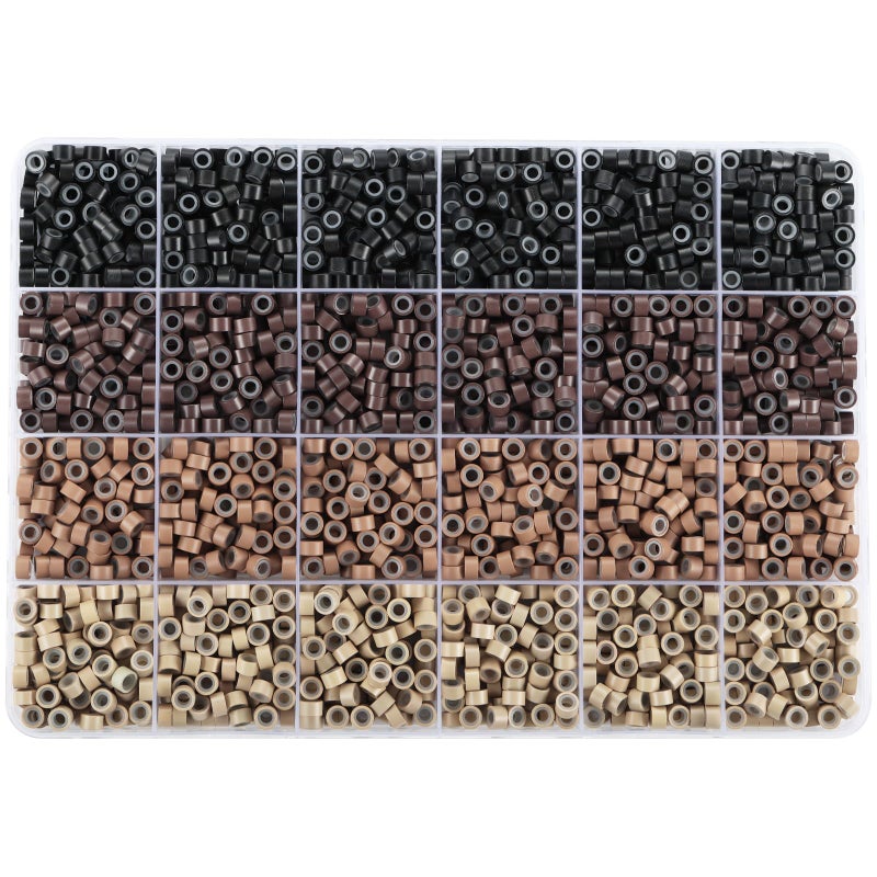 Funtopia Silicone Beads for Hair Extensions, Funtopia 1920pcs 4 Colors 5mm Hair Extension Beads, Silicone Lined Micro Rings Links, Hair Tinsel Bead for Hair Styling (Black-Dark Brown-Light Brown-Blonde) - Image 1