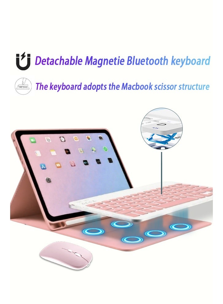 حافظة لوحة مفاتيح سحرية لجهاز iPad Air 11 بوصة (M2) وiPad Pro 11 بوصة (الجيل الأول/الثاني/الثالث/الرابع)، حافظة لوحة مفاتيح لجهاز iPad Air 10.9 بوصة الجيل الرابع/الخامس، غطاء لوحة مفاتيح لجهاز iPad مع مجموعة ماوس مغلفة بجلد مضاد للسقوط مع فتحة قلم مدمجة وغطاء قلاب وإيقاظ ذكي/مجموعة هدايا بقيمة 89 درهمًا إماراتيًا - هدايا مجانية واقي شاشة 2 في 1/واقي غبار الصحراء/قلم كتابة/متوافق مع الجلد - وردي - Image 2