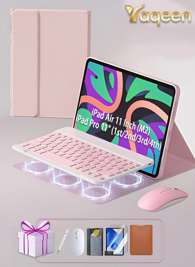 حافظة لوحة مفاتيح سحرية لجهاز iPad Air 11 بوصة (M2) وiPad Pro 11 بوصة (الجيل الأول/الثاني/الثالث/الرابع)، حافظة لوحة مفاتيح لجهاز iPad Air 10.9 بوصة الجيل الرابع/الخامس، غطاء لوحة مفاتيح لجهاز iPad مع مجموعة ماوس مغلفة بجلد مضاد للسقوط مع فتحة قلم مدمجة وغطاء قلاب وإيقاظ ذكي/مجموعة هدايا بقيمة 89 درهمًا إماراتيًا - هدايا مجانية واقي شاشة 2 في 1/واقي غبار الصحراء/قلم كتابة/متوافق مع الجلد - وردي - Image 1