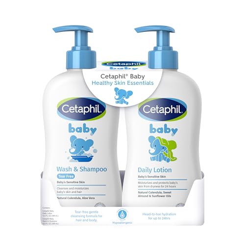 Cetaphil Cetaphil Baby Wash Shampoo Plus Body Lotion Healthy Skin Essentials Head to Toe Hydration for up to 24 Hours for Delicate Sensitive Skin 2PackWhite