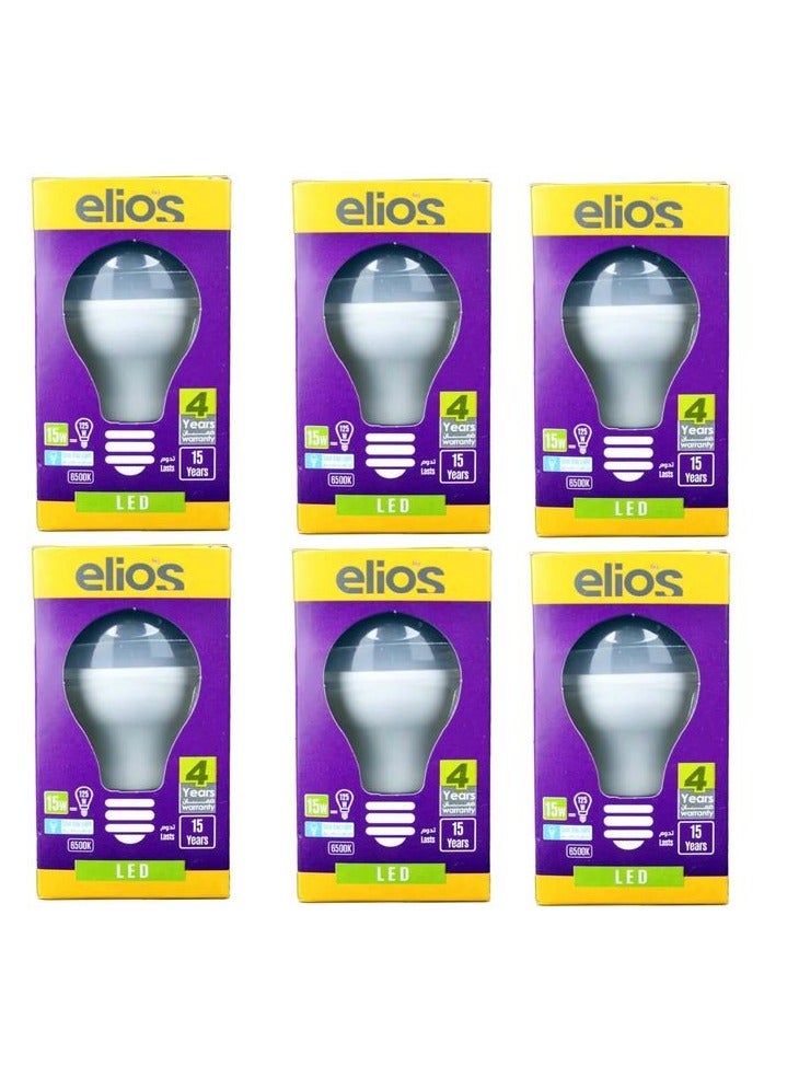 A package of 6 LED bulbs, 15 watts, from Elios - bright white