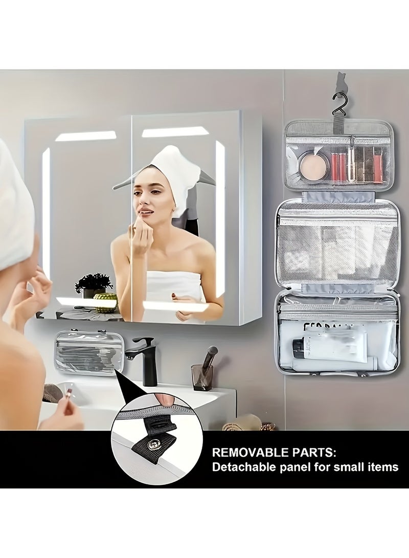 Multi-Pocket Travel Folding Wet and Dry Separation Toiletry Bag Cosmetic Organizer BagToiletry Bag Travel Cosmetic Bag with Hanging Hook Unisex Water-resistant Organizer for Makeup, Shaving Supplies - Image 4