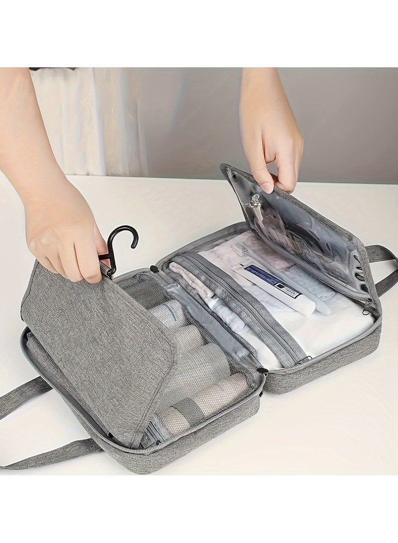 Multi-Pocket Travel Folding Wet and Dry Separation Toiletry Bag Cosmetic Organizer BagToiletry Bag Travel Cosmetic Bag with Hanging Hook Unisex Water-resistant Organizer for Makeup, Shaving Supplies - Image 2
