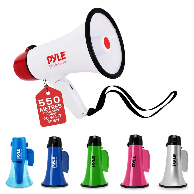 Pyle Pyle Megaphone Speaker Pa Bullhorn 20 And Adjustable Vol Control W/ Built In Siren And 800 Yard Range For Football, Baseball, Hockey, Cheerleading Fans And Coaches Or For Safety Drills Pmp20  - Image 1