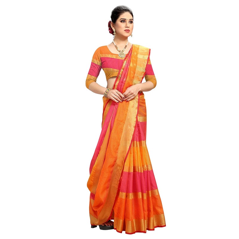 Sidhidata Women's Cotton Kota Doria Saree with Unstitched Blouse Piece - Image 5