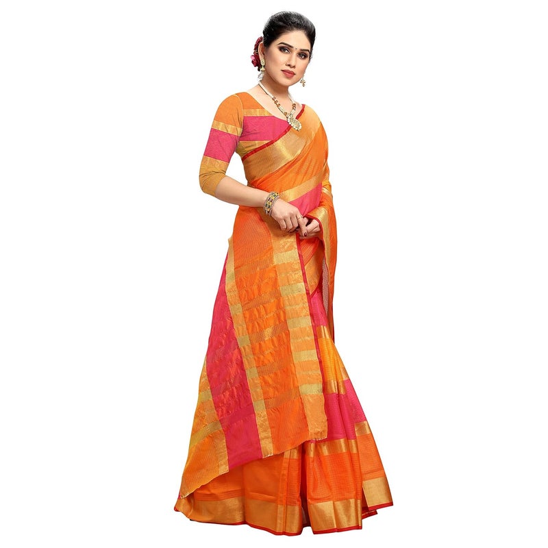 Sidhidata Women's Cotton Kota Doria Saree with Unstitched Blouse Piece - Image 3