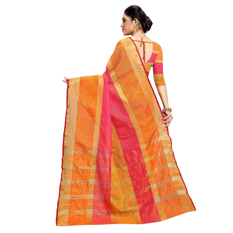 Sidhidata Women's Cotton Kota Doria Saree with Unstitched Blouse Piece - Image 4