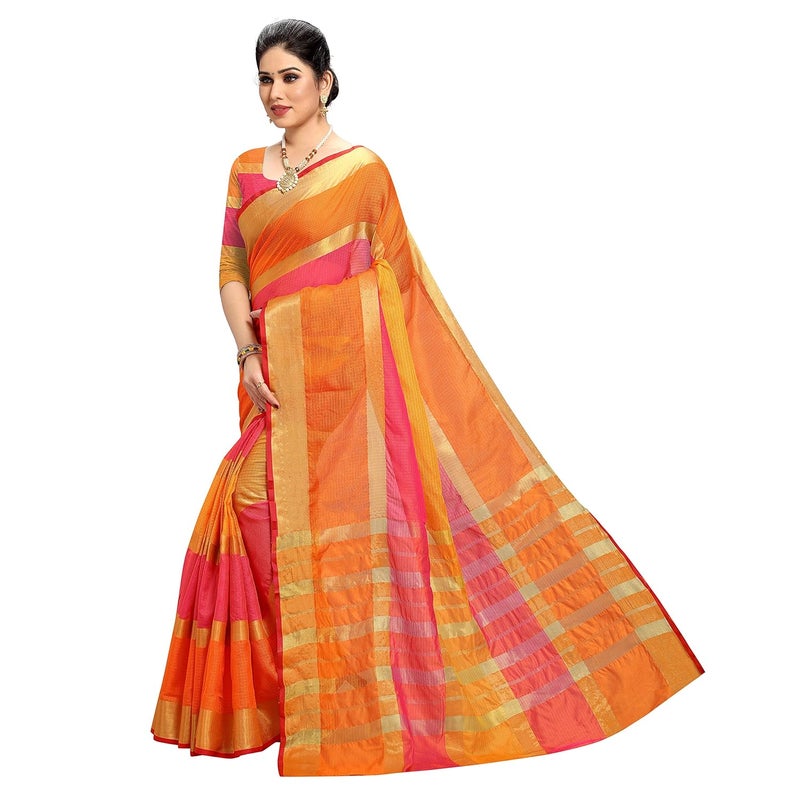 Sidhidata Women's Cotton Kota Doria Saree with Unstitched Blouse Piece - Image 2