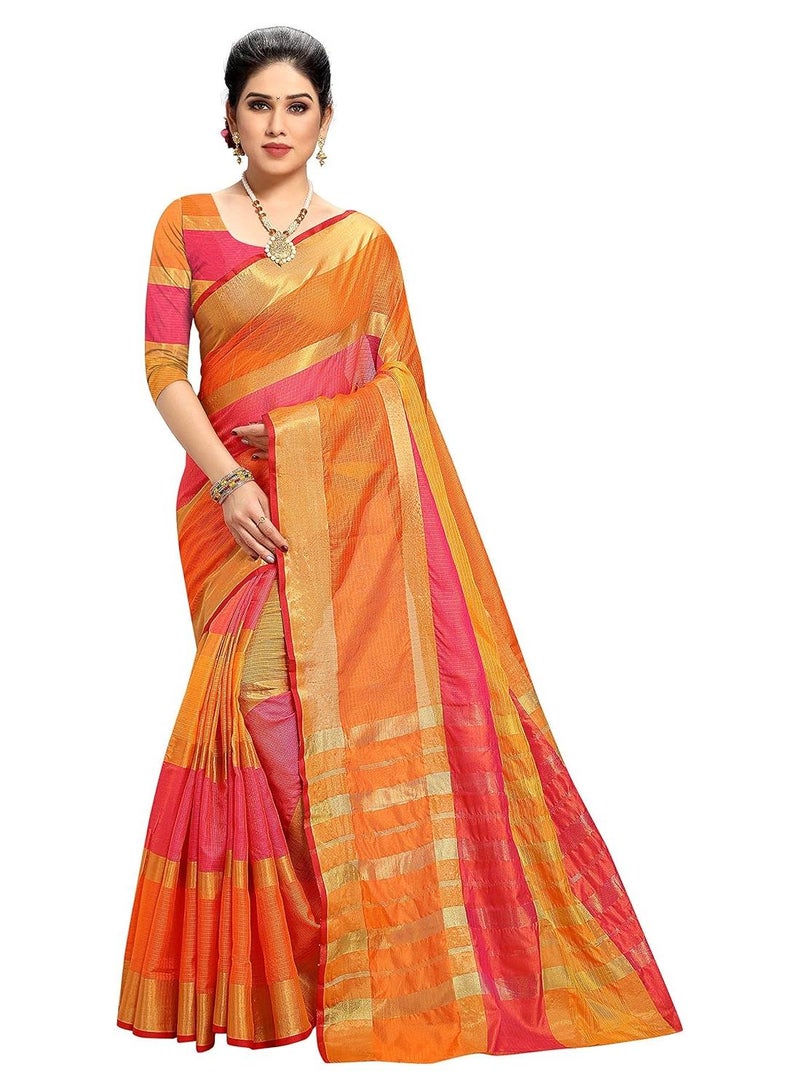 Sidhidata Women's Cotton Kota Doria Saree with Unstitched Blouse Piece - Image 1
