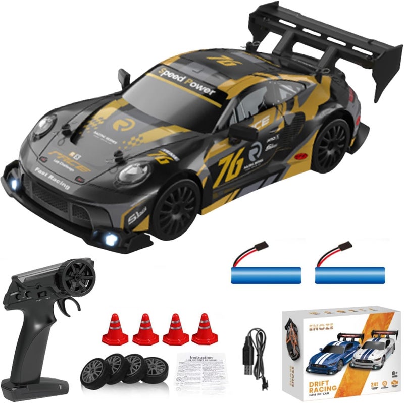MICROMINI 1:24 Scale High Speed 4WD RC Drift Car – 30Km/Hr with 2 Batteries, LED Lights, Extra Tires, Cones & USB Charger | Rare Model, Full Drift Kit for Kids & Adults | Remote Controlled Racing Car - Image 1