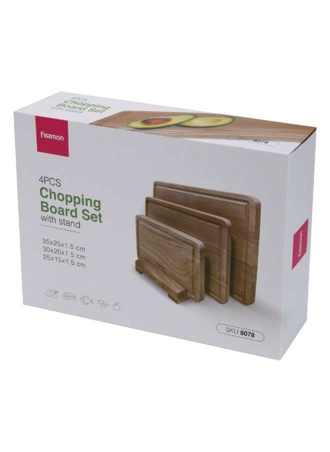 Fissman Wooden Cutting Board Set, Set of 3 Chopping Board with Wooden Stand | Rubber Wood Eco-Friendly | Chopping Board with Juice Groove for Kitchen, Cutting Meat, Vegetables, Fruits  - Image 3
