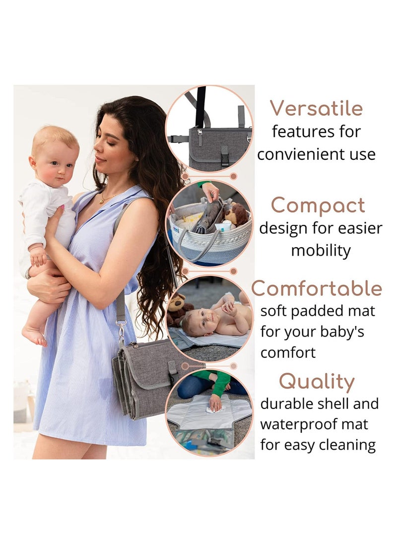 KASTWAVE Baby Portable Diaper Changing Pad, Waterproof Detachable Travel Changing Pad with Shoulder Strap and Wipes Pocket, Diaper Changer Travel Bag, Grey  - Image 5