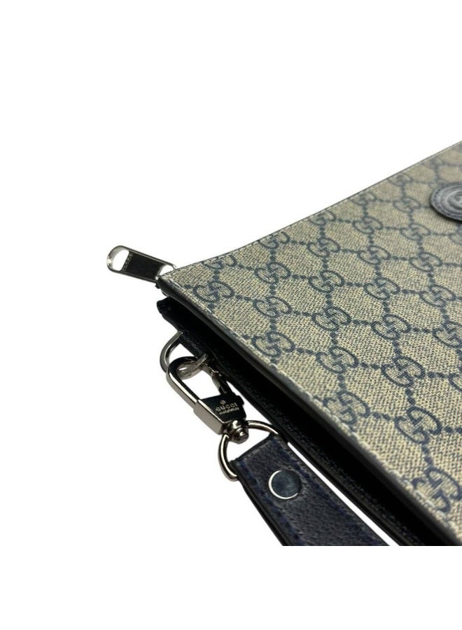 GUCCI women's Supreme Canvas Pouch - Leather Patch - Beige/Blue - Image 3