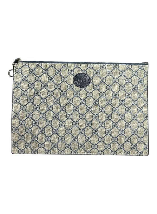 GUCCI women's Supreme Canvas Pouch - Leather Patch - Beige/Blue - Image 1