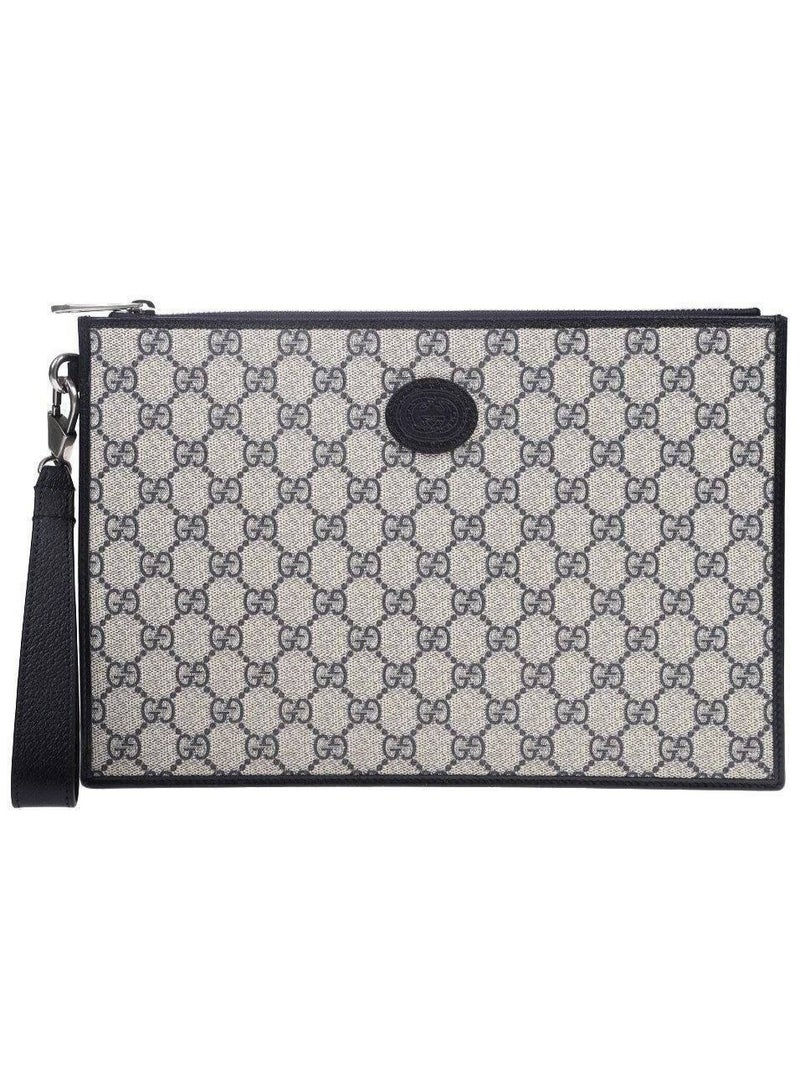 GUCCI women's Supreme Canvas Pouch - Leather Patch - Beige/Blue - Image 2