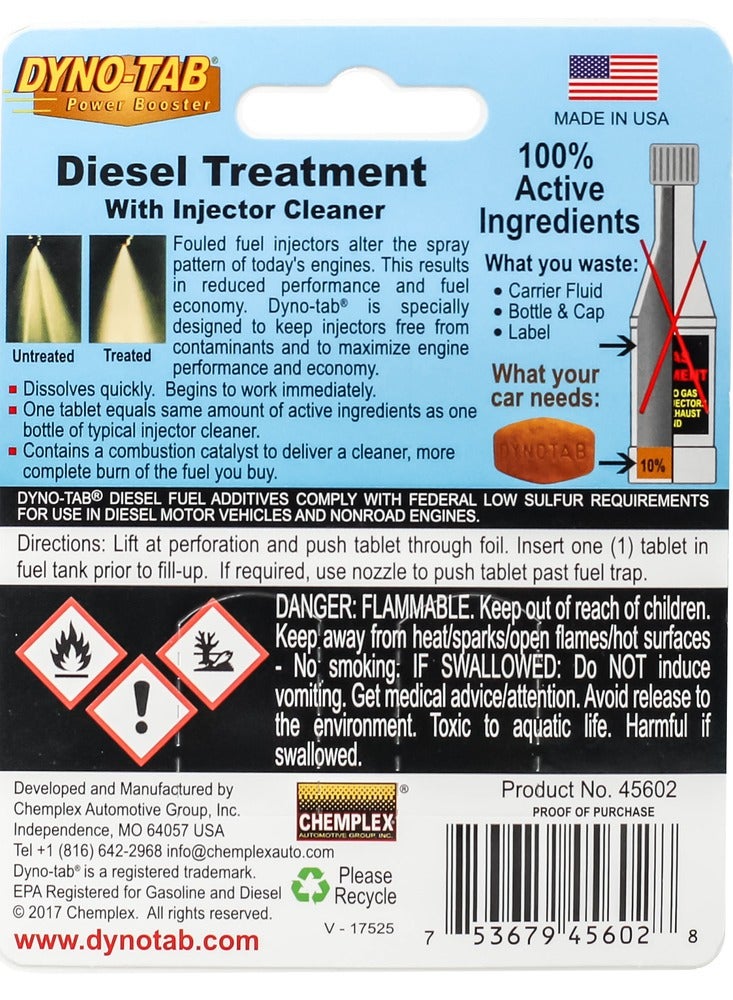 داينو-تاب منظف بخاخات الديزل DYNO TAB 45602 – يحسن كفاءة الوقود والأداء | يقلل الانبعاثات | يزيل الماء | عبوة 6 أقراص (قرص واحد يعالج حتى 60 لترًا) - Image 2