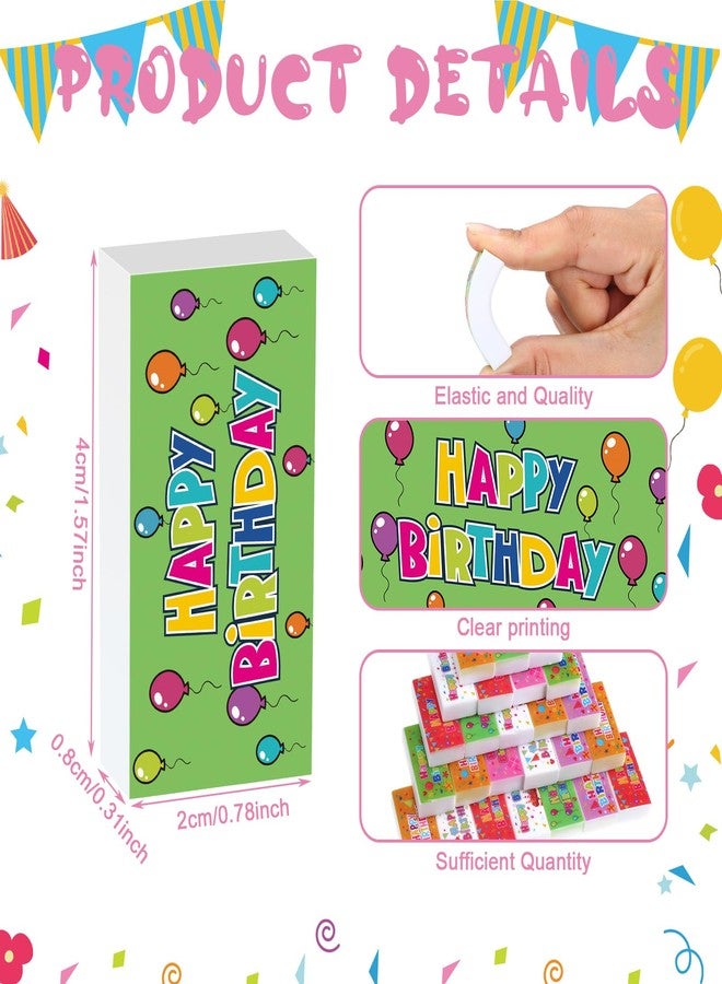 Dunzoom 100 Pcs Happy Birthday Erasers Bulk Mini Erasers for Classroom Fun Assortment Birthday Gifts for Back to School Teacher Reward Party Supplies, 8 Styles, 1.6 Inch - Image 2