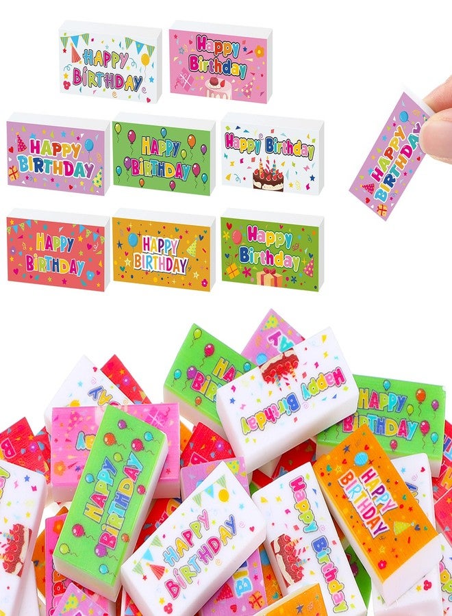 Dunzoom 100 Pcs Happy Birthday Erasers Bulk Mini Erasers for Classroom Fun Assortment Birthday Gifts for Back to School Teacher Reward Party Supplies, 8 Styles, 1.6 Inch - Image 1