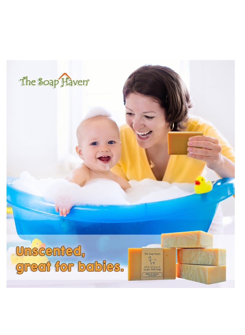 The Soap Haven - 4 Goat Milk Soap Bars with Honey - Handmade in USA. All Natural Soap - Unscented, Fragrance Free, Fresh Goats Milk. Wonderful for Sensitive Skin and Babies. SLS, Paraben, GMO-Free. - Image 1