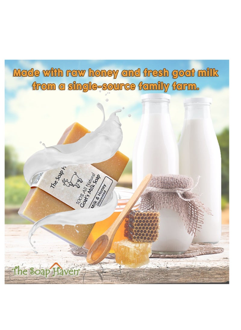 The Soap Haven - 4 Goat Milk Soap Bars with Honey - Handmade in USA. All Natural Soap - Unscented, Fragrance Free, Fresh Goats Milk. Wonderful for Sensitive Skin and Babies. SLS, Paraben, GMO-Free. - Image 1