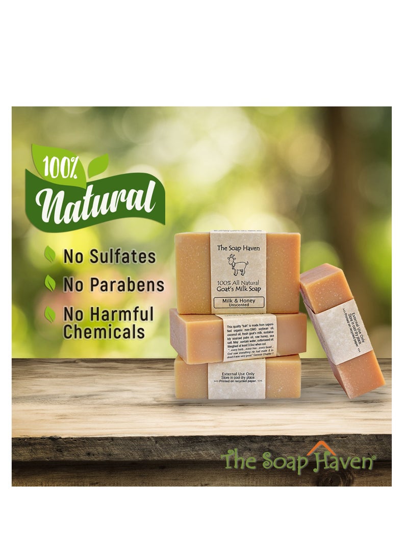 The Soap Haven - 4 Goat Milk Soap Bars with Honey - Handmade in USA. All Natural Soap - Unscented, Fragrance Free, Fresh Goats Milk. Wonderful for Sensitive Skin and Babies. SLS, Paraben, GMO-Free. - Image 1
