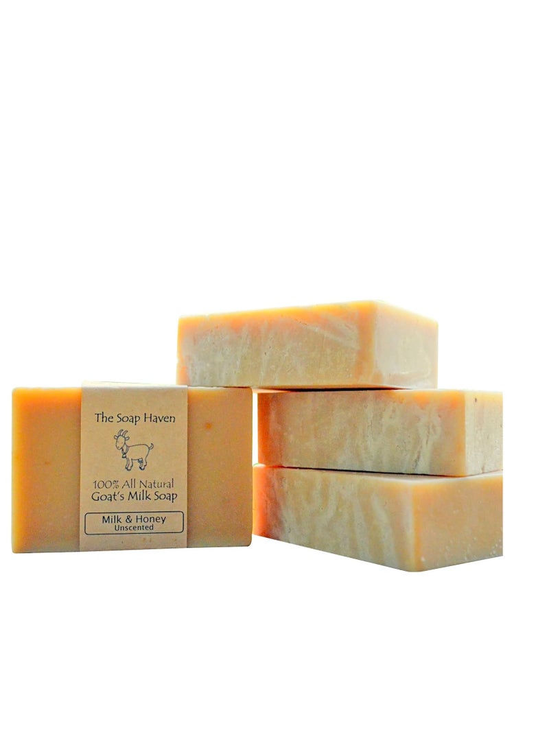 The Soap Haven - 4 Goat Milk Soap Bars with Honey - Handmade in USA. All Natural Soap - Unscented, Fragrance Free, Fresh Goats Milk. Wonderful for Sensitive Skin and Babies. SLS, Paraben, GMO-Free. - Image 1