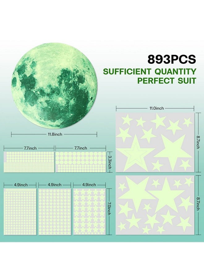 BLINKEEN - Glow In The Dark Stars For Ceiling, 893Pcs Wall Stickers Inculding Moon And Stars Decor, Glow In The Dark Wall Decals For Kids Room - Image 1