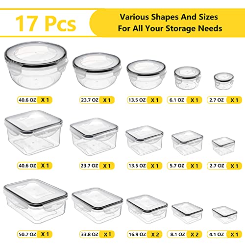 JSCARES 34 PCS Food Storage Containers Set with Airtight Lids (17 Lids &17 Containers) - BPA-Free Plastic Food Container for Kitchen Storage Organization, Fruit Meal-prep Containers with Labels & Marker - Image 2