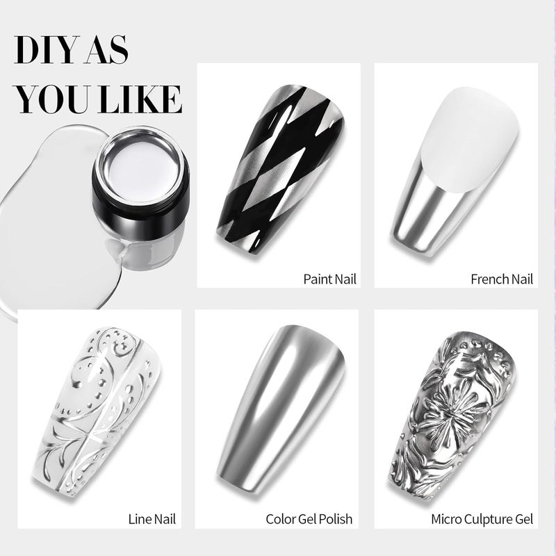BORN PRETTY Metallic Painting Gel Polish BELLE GAGA Super Bright Mirror Silver Effect Nail Polish Flower Drawing Glitter Soak Off U V Nail Liner Gel DIY Nail Manicure for Women Girls - Image 2