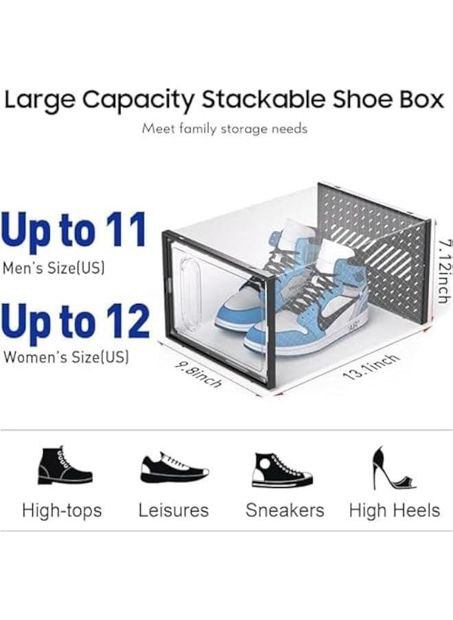 HOOKOR - Shoe Storage Box, 12 Pack Clear Plastic Shoe Boxes, Shoe Organizer with Magnetic Front Door, Shoe boxes Sturdy Durable Organizer Bins with Lids, Under-Bed Storage Containers, Shoe Display Box - Image 1