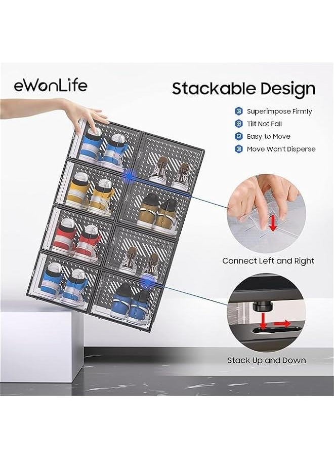 HOOKOR - Shoe Storage Box, 12 Pack Clear Plastic Shoe Boxes, Shoe Organizer with Magnetic Front Door, Shoe boxes Sturdy Durable Organizer Bins with Lids, Under-Bed Storage Containers, Shoe Display Box - Image 1