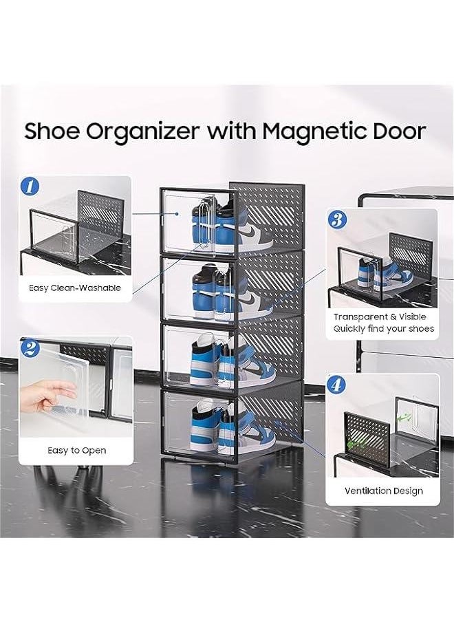 HOOKOR - Shoe Storage Box, 12 Pack Clear Plastic Shoe Boxes, Shoe Organizer with Magnetic Front Door, Shoe boxes Sturdy Durable Organizer Bins with Lids, Under-Bed Storage Containers, Shoe Display Box - Image 1
